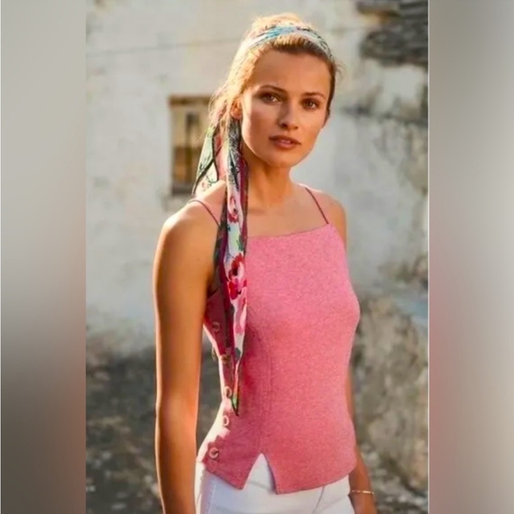 Anthropologie Meadow Rue Pink Red Pantego Side Button Tank Top Sleeveless L